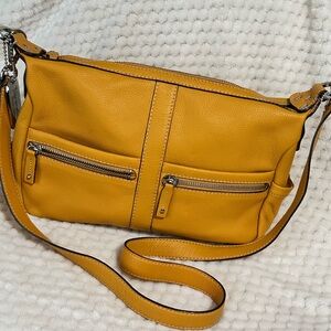 New with tags! Tignanello Pebbled Leather Crossbody Bag Yellow with wristlet